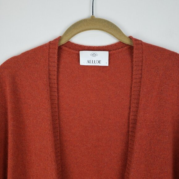 Allude Cashmere Cardigan Open Front Rust Orange Longline Womens Size Small - Picture 3 of 8